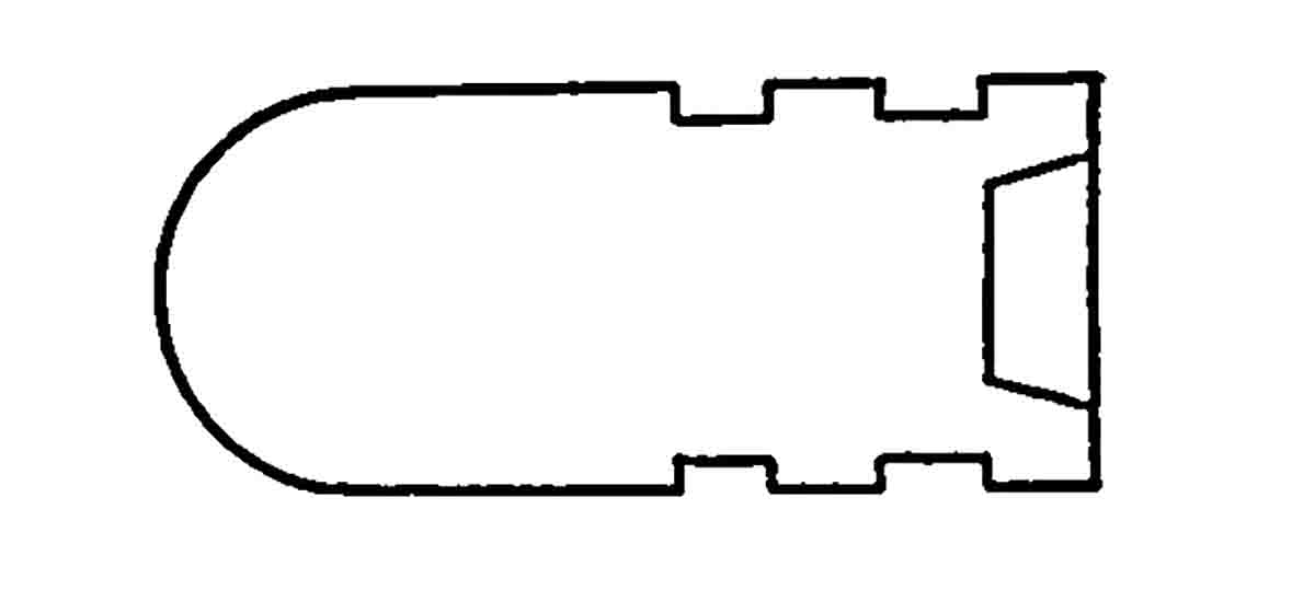 This sectional drawing shows the orginal recessed base military bullet used from 1892-1909.
